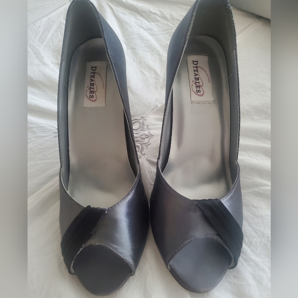 Dyeables -  Satin & Silver Black Peep Toe Heels Size 9B